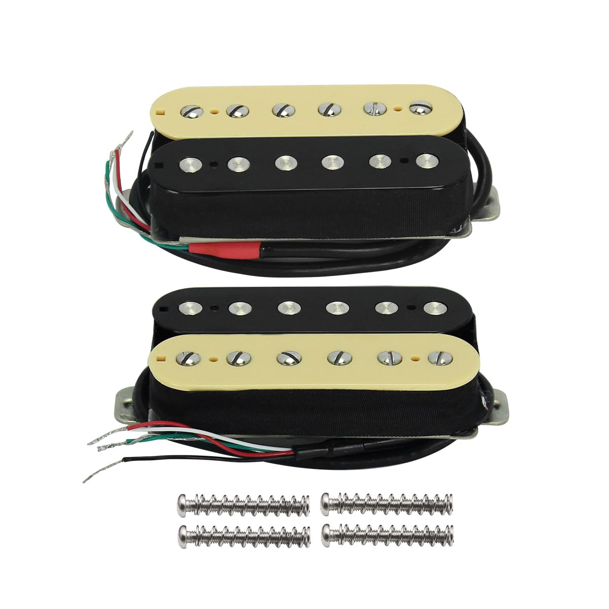 FLEOR High Output Alnico 5 Guitar Pickup Double Coil Humbucker Pickups Neck and Bridge Set (Cream+Black)
