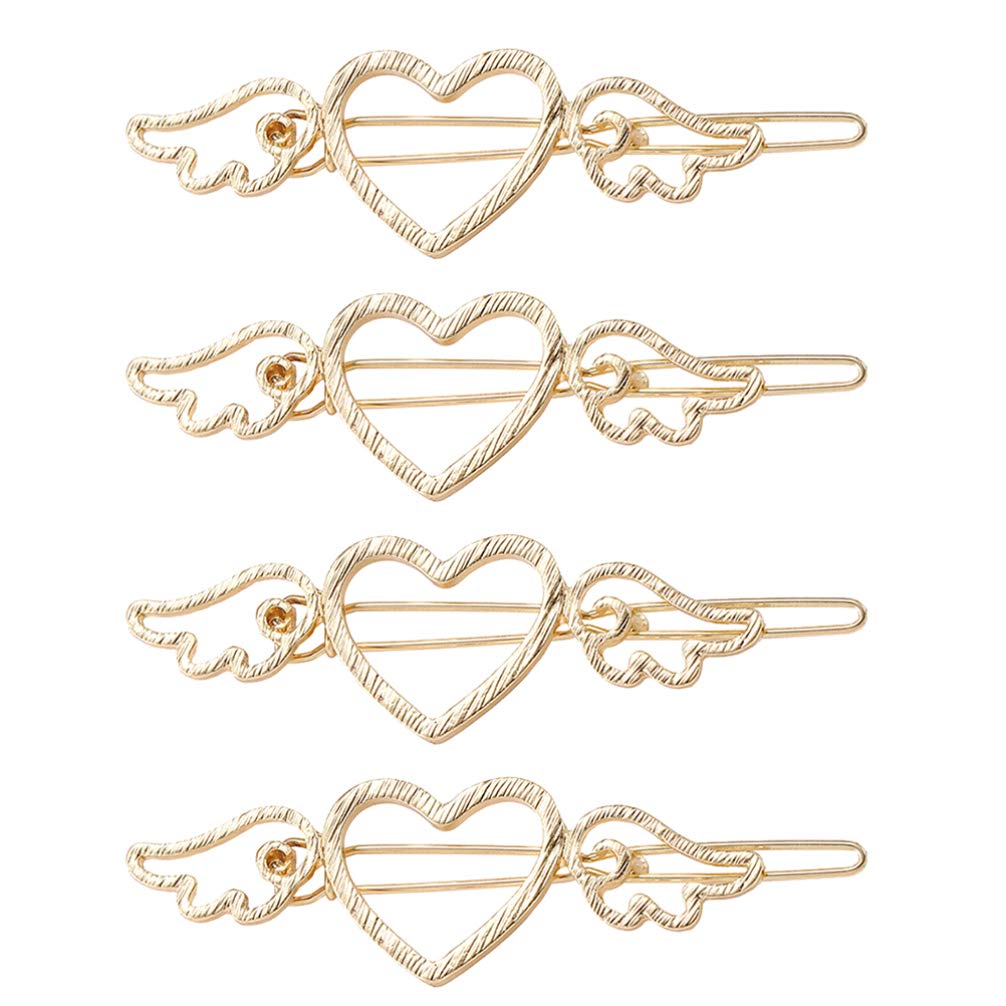 FRCOLOR 4PCS Love Heart Hair Clips Golden Angel Wing Hair Pins Bridal Metal Bobby Pins Barrette for Women and Girls