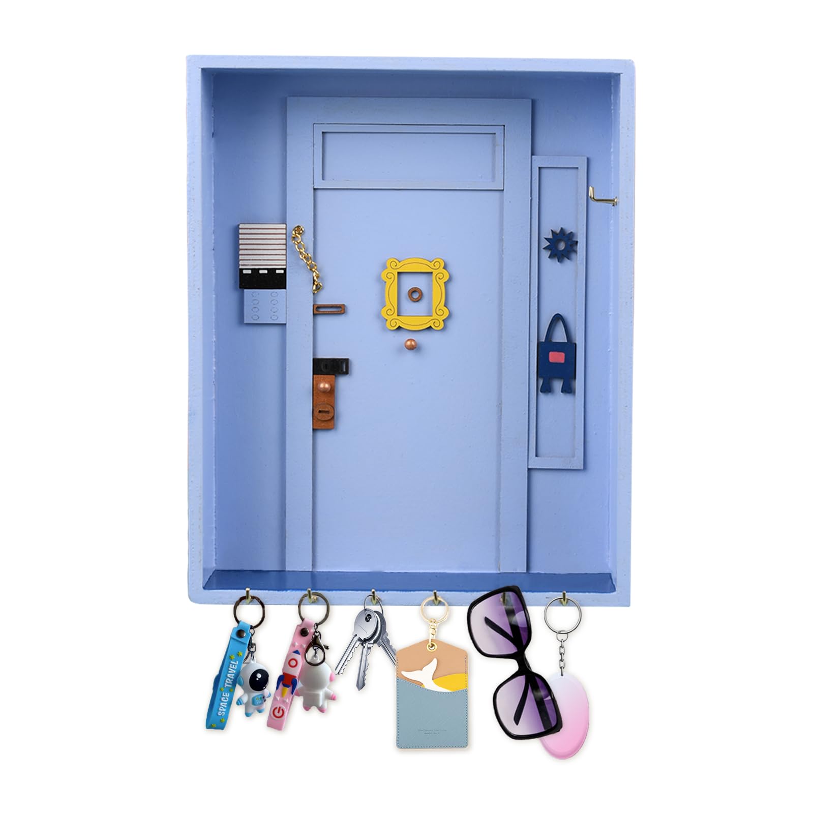 Les-Theresa Friends Key Hooks Wall Cute Key Hangers, Key Organizer With 6 Hooks Key Rack Holder Friends Home Decor For Entryway, Bathroom, Living Room, Office(Blue)