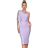 Mesh One Shoulder Bow Bodycon Midi Graduation Birthday Dinner Dress Bandage Party Dress