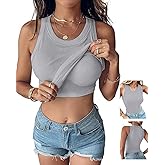 CHICME Women Built-in Bra Tank Tops Sleeveless Casual Shirts Racerback Ribbed Fitted Tank Tops
