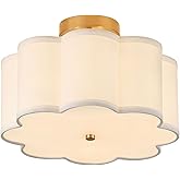 Giutna 13.3"Semi Flush Mount Ceiling Light Fixture, 3-Light Modern Close to Ceiling Light With Fabric Flower-Shaped Shade, Li