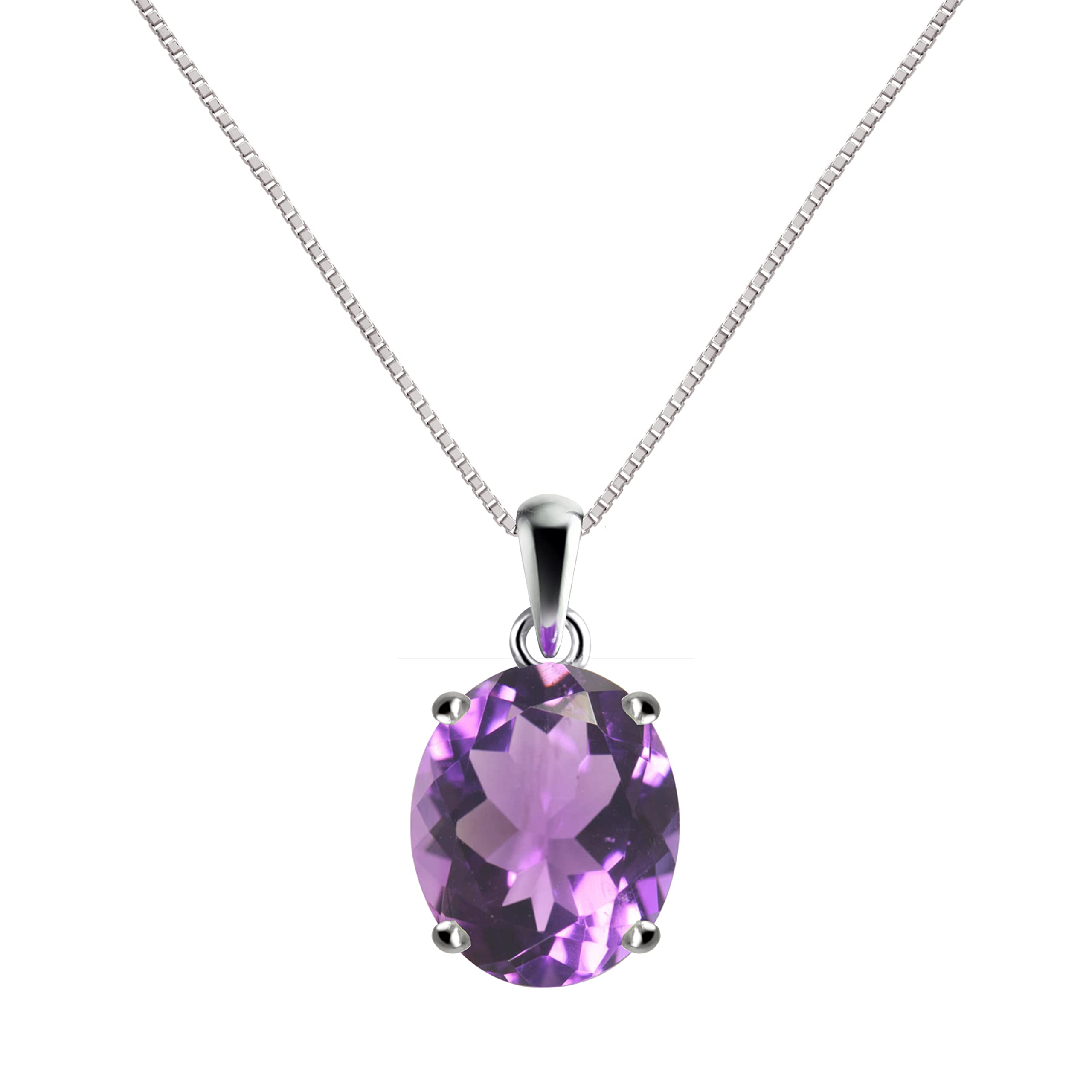 Franki Baker Natural Large Purple Amethyst Gemstone & Sterling Oval Pendant Necklace. Gem Size: 12x10 mm. 4.5 Carat. Chain Length: 50cm. AAA Gem Grade
