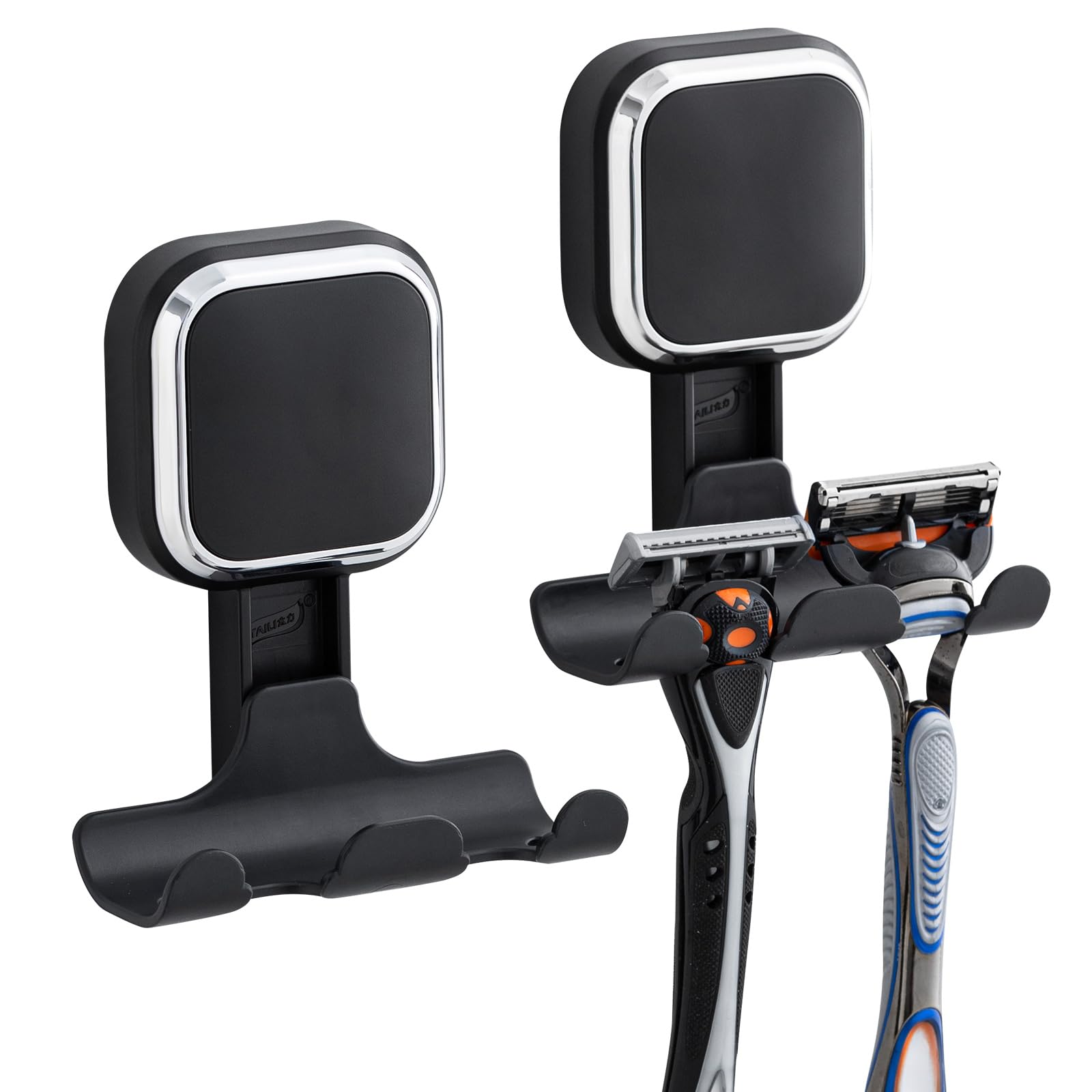 TAILI Razor Holder for Shower Suction Hooks for Bathroom Suction Hooks 2 Packs Shower Razor Holder Vacuum Cups for Bathroom Towel, Hanger for Wall Removable Waterproof Square Shaped, Black