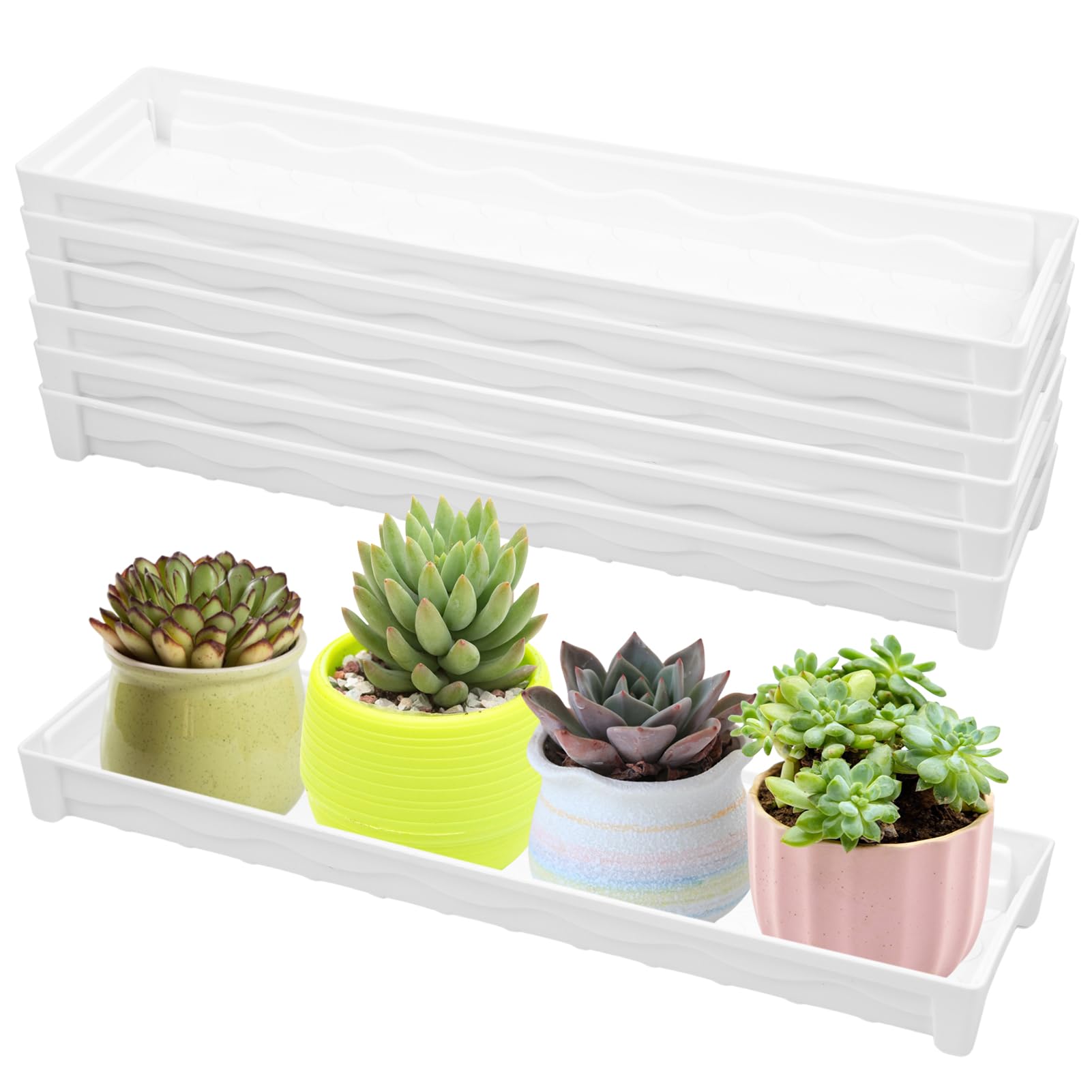 Photo 1 of 6 PCS Plastic Plant Tray Saucer, Rectangular Window Sill Plant Tray for Indoors Outdoor Flower Pots for Window Shelf, Clear Thick Plastic Plant Trays for Succulent Pot Planter, Square Plant Saucers