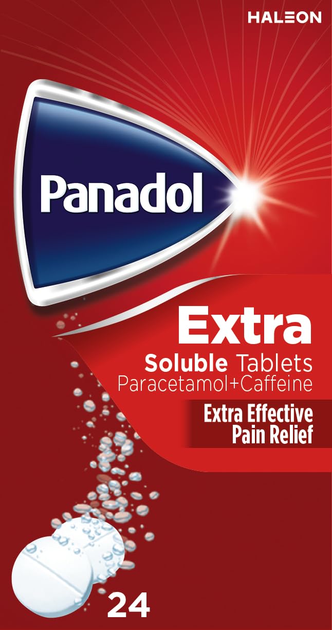 Panadol Extra Soluble Paracetamol Tablets 500mg, Painkiller and Headache Relief with Caffeine,Pack of 24
