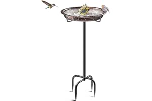 YALINKA 35.5In Freestanding Metal Birdbaths Bowl Outdoor, Free Standing Garden Bird Bath Bird Feeder Bowl with Metal Stake, Detachable Decoration Spa Birdfeeder for Garden Patio Yard Lawn (Retro Copper)