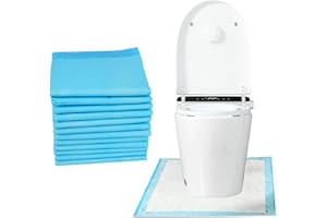 LAIAMER 25 Pack Disposable Toilet Mats Absorbent Toilet Floor Protector from Urine U-Shape Toilet Training Rug Waterproof Non-Slip Bathroom Potty Training Mats Toilet Commode Mat for Children Adult (Blue)