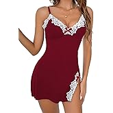 Kvlrous Women's Sexy Lace Strap Babydoll Chemise Nightgown Lingerie V Neck Full Slip Nightdress