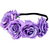 June Bloomy Rose Floral Crown Garland Flower Headband Headpiece for Wedding Festival