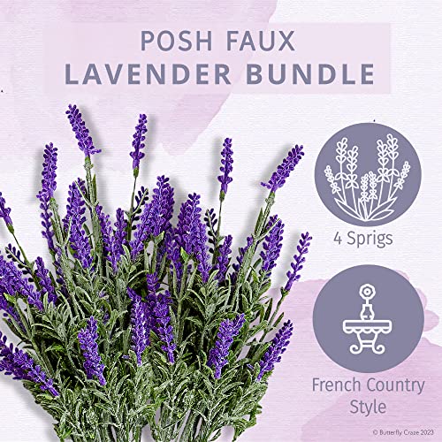 Butterfly Craze Artificial Lavender Plant 4-Piece Bundle - Nearly...