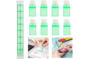 BAOFALI 8Pcs /Set Soft Bristles Finger Daubers with Storage Box Ink Blending Brushes Mini Stackable Blender Brushes Brush Head 0.75'' for Cardmaking Painting Drawing Handles Ink Blender Tool (Green)