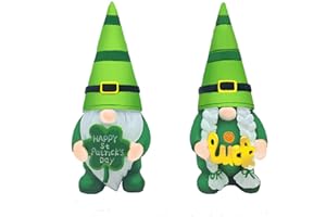 Eousera St Patricks Day Decorations Gnomes Decor - 2Pc Resin Faceless Dwarf Figurines Lucky Green Shamrock Irish Saint Tomte Leprechaun Home Table Ornaments
