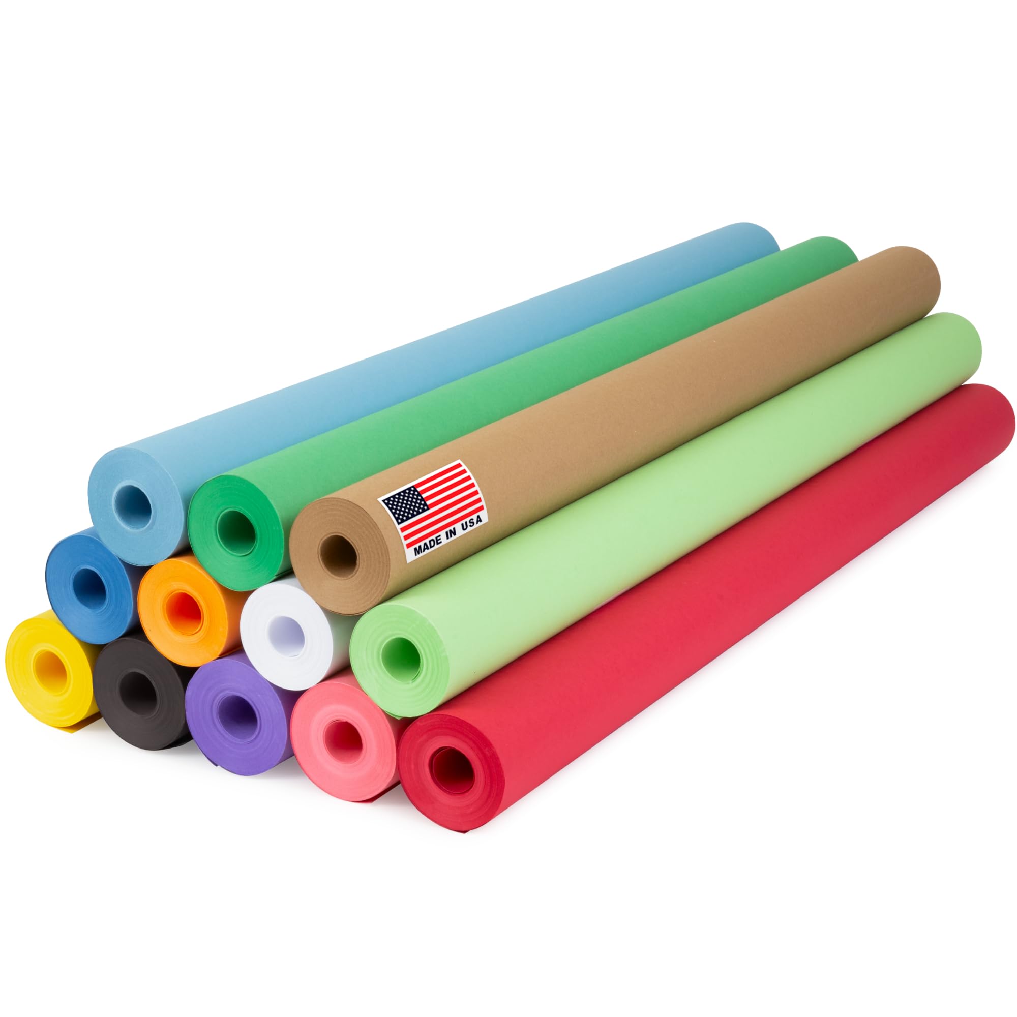 Photo 1 of Paclord 36" x 1200" (100 ft) Pack of 12 Rolls USA Made Multi-Color Kraft Paper, 45 lbs - Colored Paper for Arts and Crafts, DIY Projects, Gift Wrapping, Packing