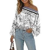 CHICME Women's Off The Shoulder Top Floral Print 3/4 Sleeve Blouse Boho Casual Loose Fit Spring Tops Women Peasant Shirt