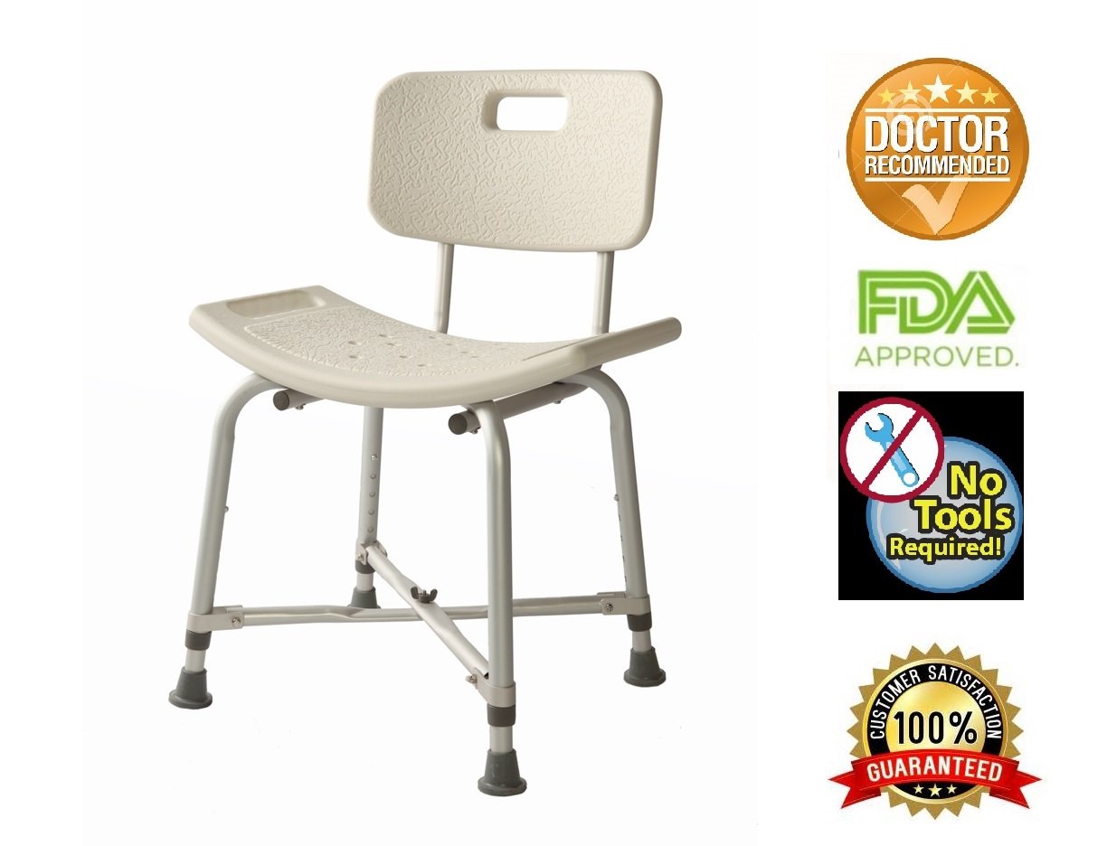Bath Bench with Back Heavy Duty Adjustable Height, Lightweight Shower Bench with Non-slip Seat, White By Healthline Trading