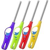 4 Packs Lighters, Candle Lighter Long Lighters Soft Flame, Refillable Butane Lighter with Long Stems and Adjustable Flame for Camping Fireplace Party BBQ Grill Grill Kitchen- NOT PREFILLED
