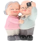 Elderly Couple Cake Topper,Old Couple Statues Miniature Parents Figurine for Anniversary Wedding Birthday Decor Souvenirs