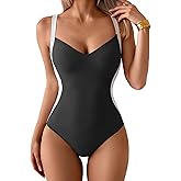 Eomenie One Piece Swimsuit Lace-Up Back,Colorblock Waist-Slimming,Adjustable Wide Straps,Fully Lined Coverage,Resort Swimwear
