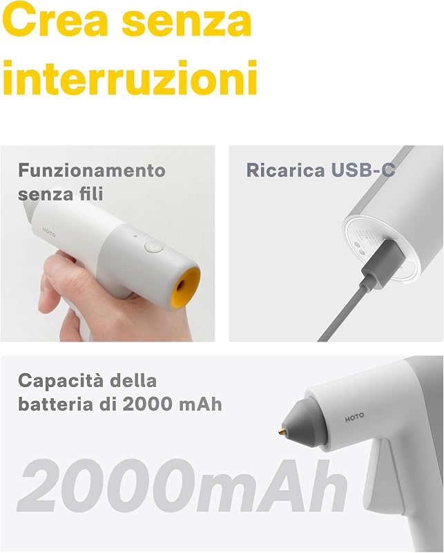 Pistola Colla a Caldo Senza Fili Mini,10 Stick di Colla, Ricarica