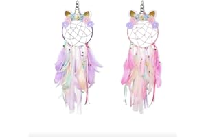 So Cal Pro 2 Pack Pink and Purple Unicorn Dream Catcher Flower Feather Pendant Wall Hang Hanging for Car Home DIY Girls Kids 