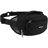 WATERFLY Fanny Pack Waist Bag: 2.3L RFID Blocking Anti-Theft Crossbody Bags with Bellows-Style Opening, Breathable Casual Hip Pack for Women Men Traveling Walking Hiking-Black