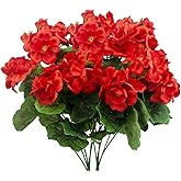 FERIAL 2 Pcs Artificial Red Geranium Bush Faux Flowers Geraniums Silk Flowers Outdoor Plant Bush Red Geraniums for Floral Home Decor Indoor Garden Patio Grave Cemetary Vase Table Centerpiece…