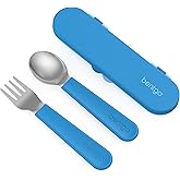 Bentgo® Kids Stainless Steel Utensil Set - Reusable Fork, Spoon & Storage Case - High-Grade BPA-Free Stainless Steel, Easy-Grip Handles, Dishwasher Safe for School Lunch, Travel & Outdoors (Blue)