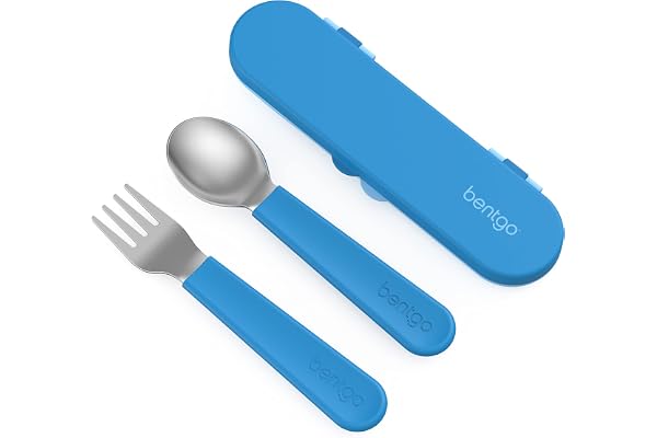 Bentgo Kids Stainless Steel Utensil Set - Reusable Fork, Spoon & Storage Case, PFAS- & BPA-Free, Easy-Grip Handles, Lightweig