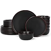 Famiware Mercury Plates and Bowls Sets, 18 Pieces Stoneware Dinnerware Sets, Dishes Set for 6, Microwave and Dishwasher Safe, Matte Black