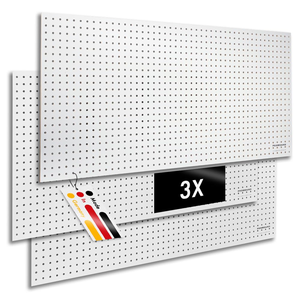 Wooden Tool Wall, 120 x 60 x 0.5 cm, Hole Diameter: 7 mm, MDF Painted White