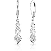 Sterling Silver Drop Dangle Earrings for Women Cubic Zirconia Hanging Dangle Earrings Long Infinity Drop Earring Leverback CZ Earing for Jewelry Gifts