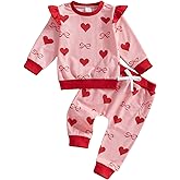 DuAnyozu Baby Girl Valentines Outfit Heart Print Long Sleeve Sweatshirts Pants Toddler Clothing Infant Spring Clothes Set