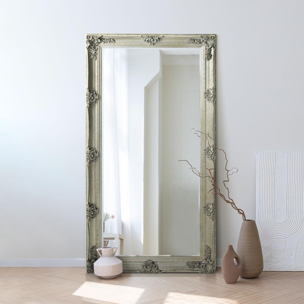 Large silver decorative ornate wall mirror 5ft5 X 2ft7(168cm x 61cm)