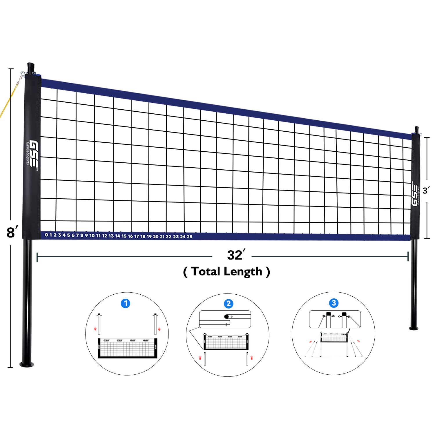 GSE Games & Sports Expert Outdoor Yard Sports Net Game Set for Backyards, Parks, Beach, Lawn. Volleyball Set, Badminton Set OR Volleyball & Badminton Combo Set Available