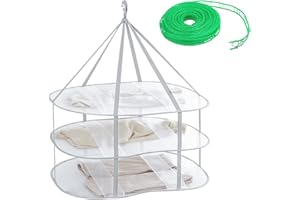 WisePoint Hanging Drying Net, 2 Layer/3 Layer Flat Drying Rack with a Clothesline, Sweater Drying Rack Flat Foldable Mesh Drying Rack Dry Rack for Clothes, Socks, Sweater, Underwear (3 Layer)