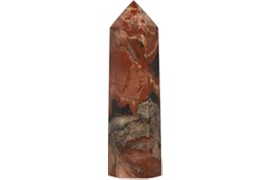 JUSTINSTONES Large Red Flame Jasper Gemstone Crystal Pointed Hexagonal Tower Reiki Chakra Faceted Prism Wand Stone Home Decor