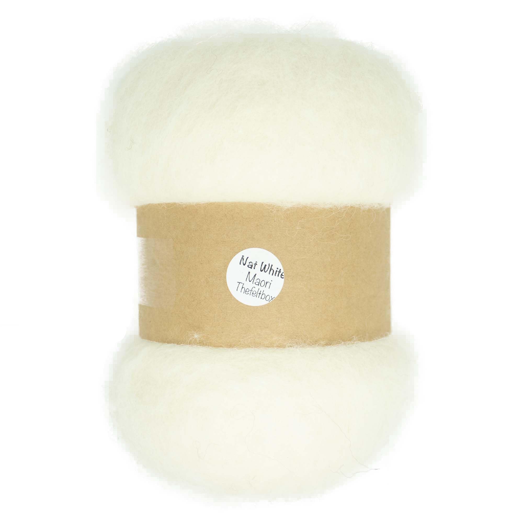 The Felt Box Carded Needle Felting Wool Maori DHG Natural Carded Batt with Coarse Short Fibres 100g -Natural White Cream