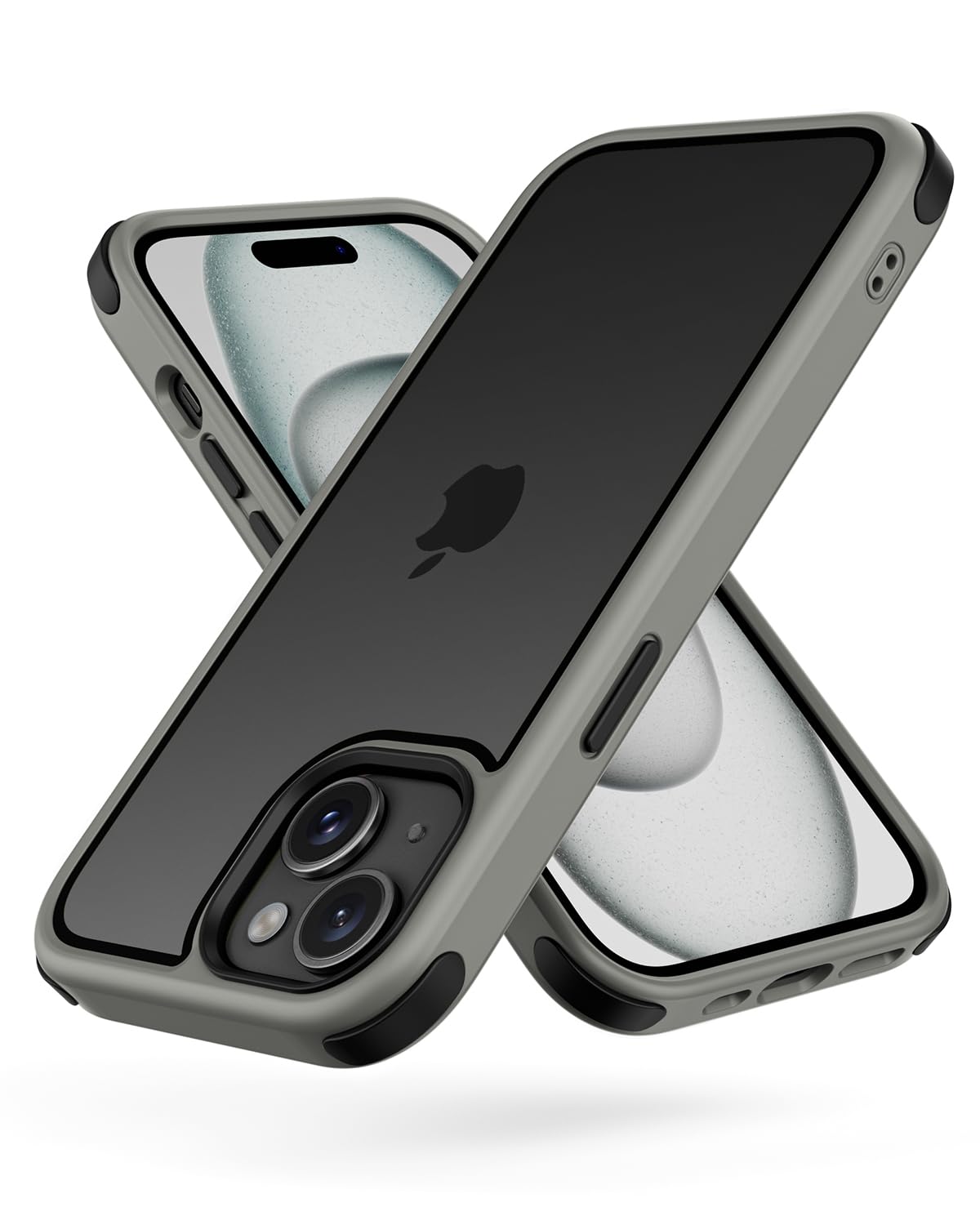 MobNano for iPhone 15 Case, [Multi-Color][Shockproof] [Dropproof] Bumper Case, [Non-Yellowing] Clear Back Case - Grey/Black