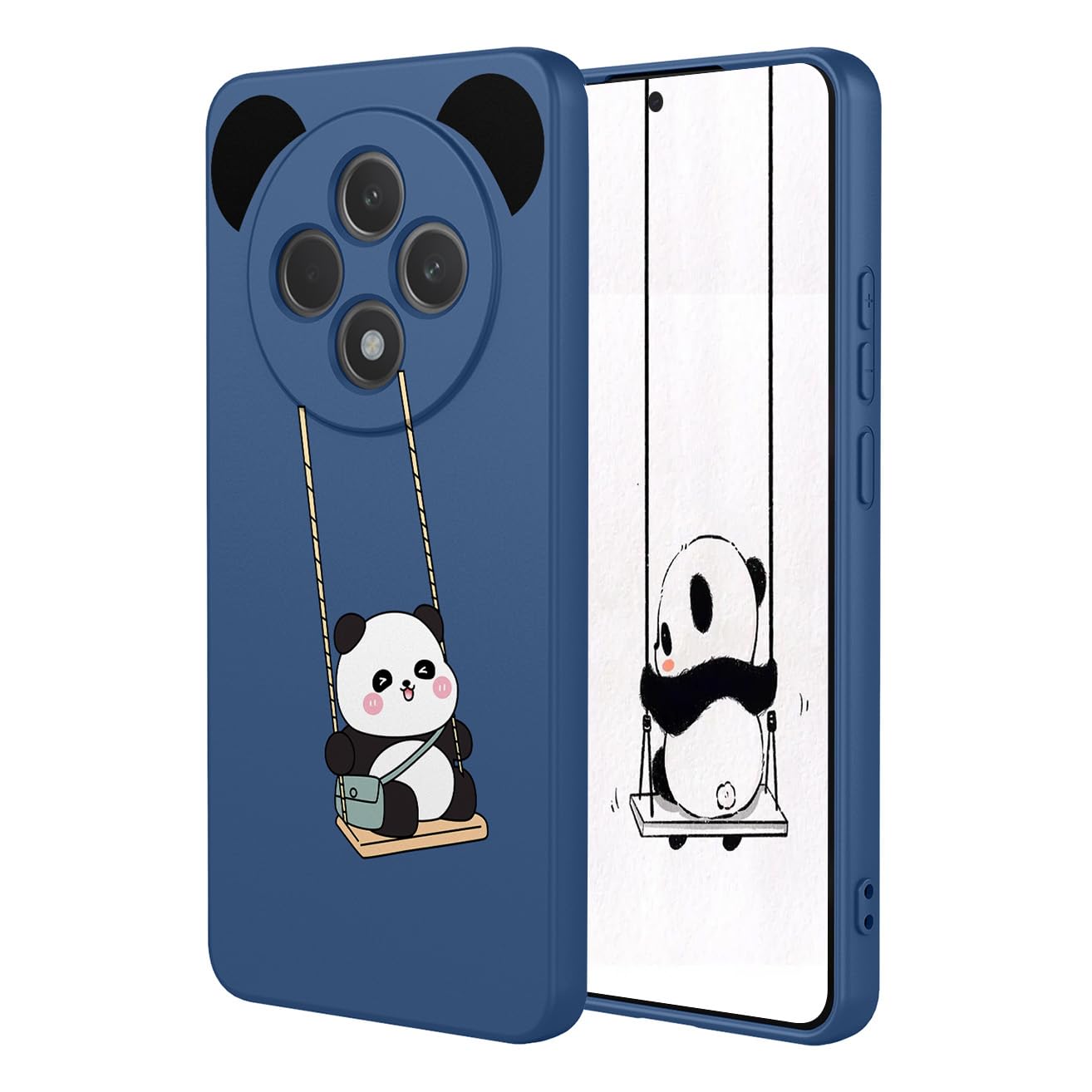 YUEQIAN Liquid Silicone Case for Oppo Reno 12F 4G/Oppo Reno 12 FS 5G (Reno12 F 5G), Ultra Slim Soft Silky TPU Rubber Shockproof Cover, Cute Flower Cartoon Girl Pattern Microfiber Lining Case. Panda