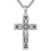 AXOMY Wooden Cross Necklace for Men 925 Sterling Silver Wood Cross Pendant Necklace Christian Religious Jewelry Gifts for for Him Easter Birthday Christmas