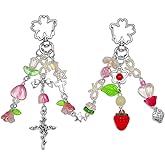 Nalefow 2 Pieces Cute Keychain Sweet Strawberry Keychain Aesthetic Y2K Accessory Flowers Keychains for Car Keys Bags Purse
