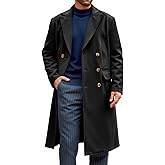 Runcati Mens Trench Coat Notch Lapel Slim Fit Double Breasted Casual Long Business Pea Coat Overcoat