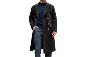 Runcati Mens Trench Coat Notch Lapel Slim Fit Double Breasted Casual Long Business Pea Coat Overcoat