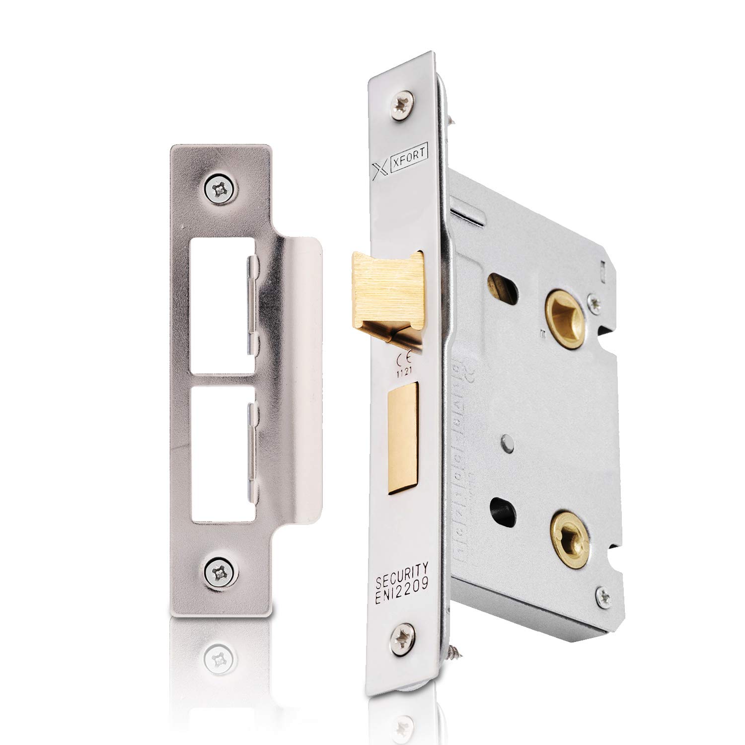 XFORT® Polished Chrome Bathroom Lock 75mm for Internal Wooden Doors, Mortice Door Lock for Bathroom, Door Latch Mechanism and Thumbturn Locking Door Security, CE Approved and Fire Rated Protection.