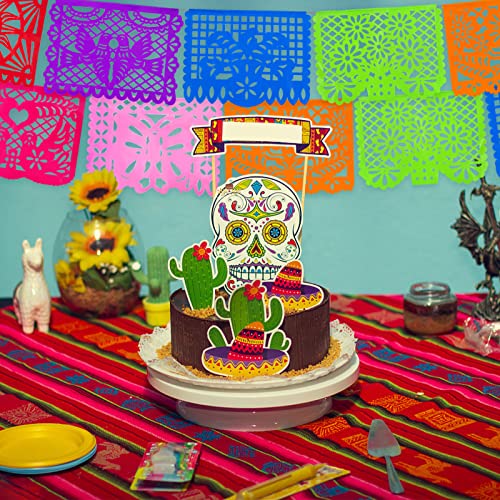 JOHOUSE 2Pack Mexican Party Banner, 18 Feet Plastic Fiesta Banner Cinco de Mayo Dia De Los Muertos Decor Day of the Dead Papel Picado Decorations, Mexican Party Supplies