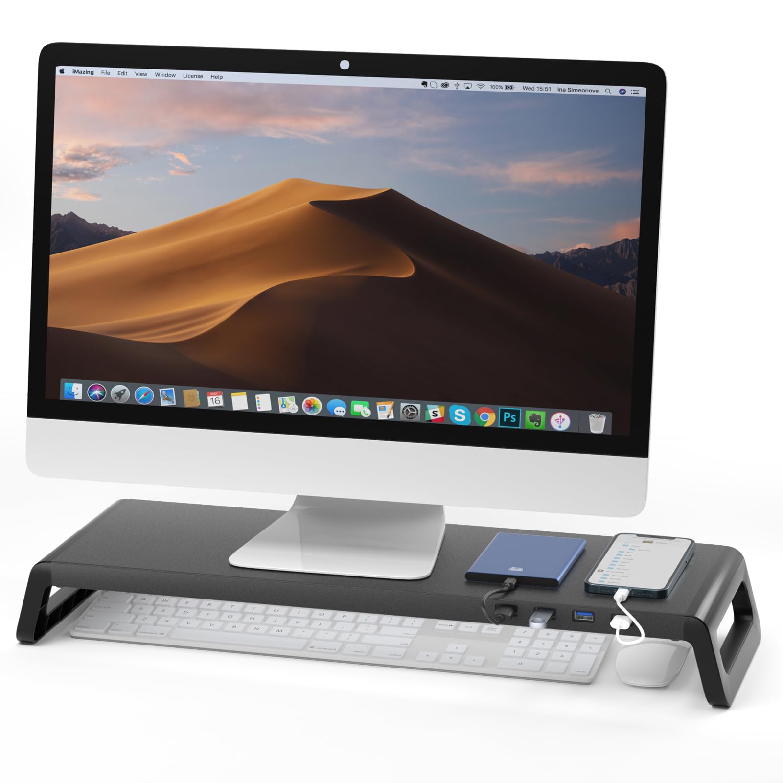 Monitor Stand Riser for Desk 4 USB 3.0 Hub Desk Monitor Riser Laptop ...