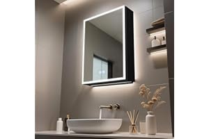 FIESONO 20 x 28 inch Lighted Medicine Cabinet with Mirror, LED Bathroom Cabinet with Anti-Fog, Dimmable 3 Colors Front & Bott