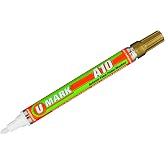 U-Mark A10 Xylene-Free Paint Marker 2/4mm Bullet Chisel Tip, Marks On Metal Plastic Rubber Wood Glass Ceramic Textile Cardboard, 12 Pack, Metallic Gold