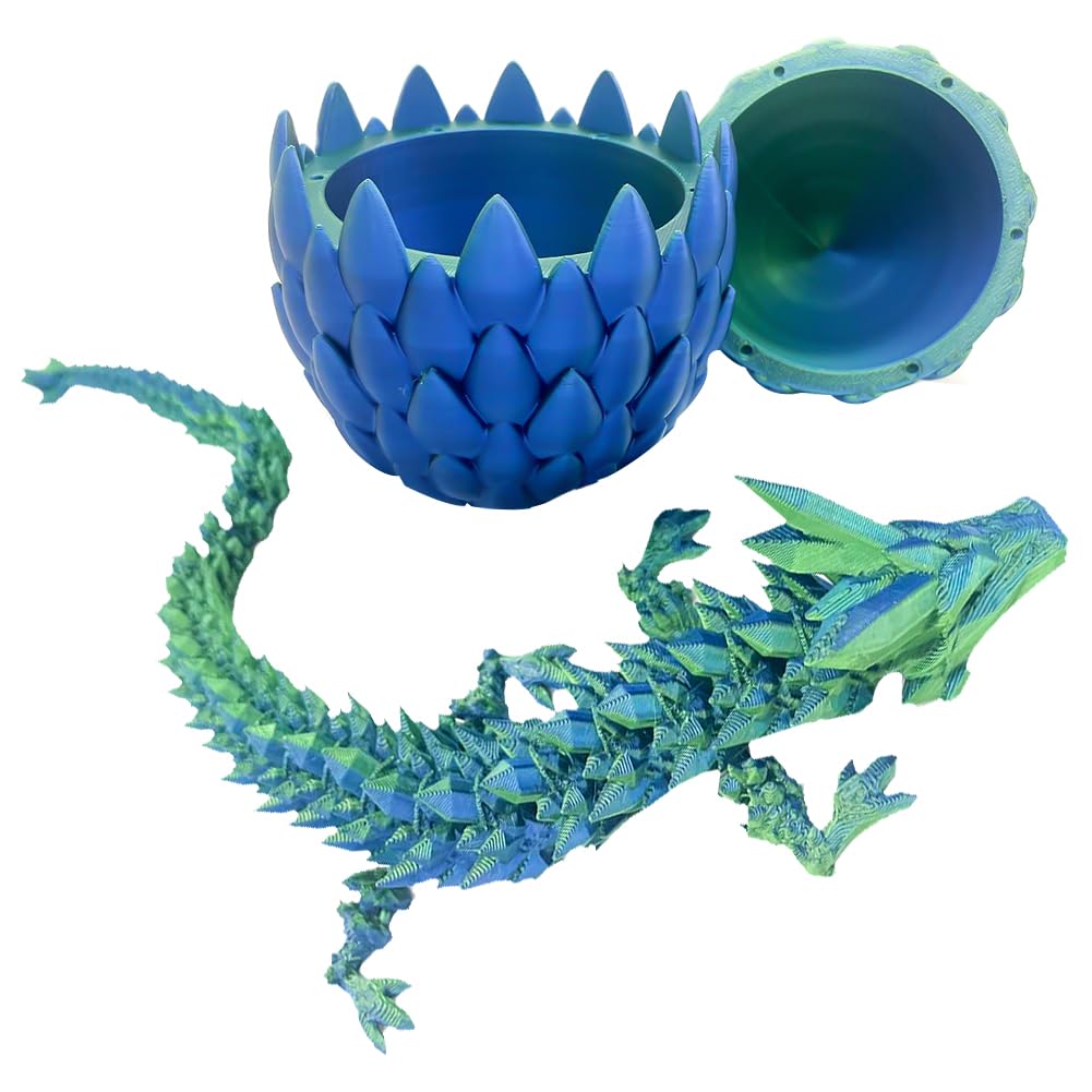 3D Printed Dragon In Egg,Articulated Dragon Crystal Dragon Egg,Crystal Dragon With Dragon Egg, Beautiful Flexible Crystal Dragon Figurine Decor,Home Office Decor Desk Toys- Blue
